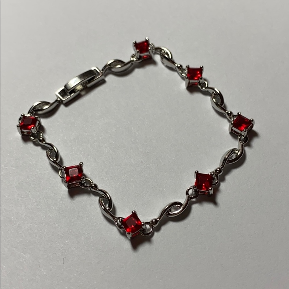 Simulated Ruby Bracelet White Gold Plated - image 1